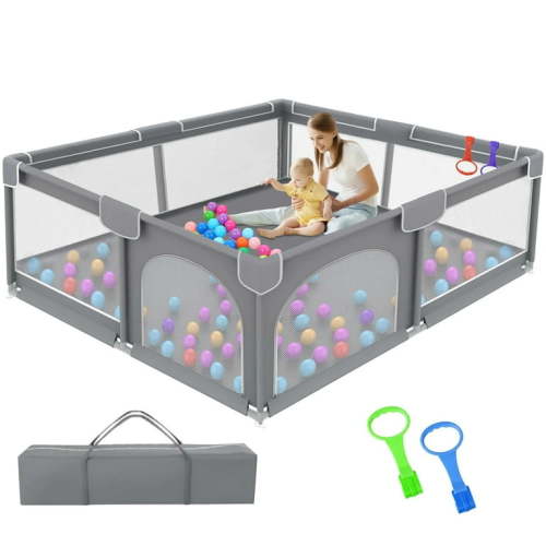 Kid Odyssey Baby Playpen for Babies and Toddlers, 71x59x27" Large Baby Playard, Infant Activity Center with Gate, Anti-Slip Base and Soft Breathable Mesh, Gray