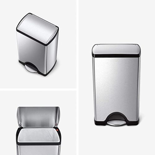 simplehuman 38 Liter / 10 Gallon Rectangular Kitchen Step Trash Can, Brushed Stainless Steel