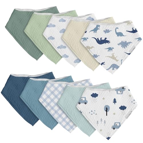 egmao baby Muslin Bibs for Drooling and Teething,10 Pack Drool Bibs for Boys Girls,100% Cotton Soft for Infant,Newborn