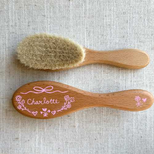 Personalized Baby Hairbrush Hand Painted Wooden New Baby Gift Monogrammed Pink Bow Baby Hairbrush Bespoke Baby Gift Baby Keepsake Brush