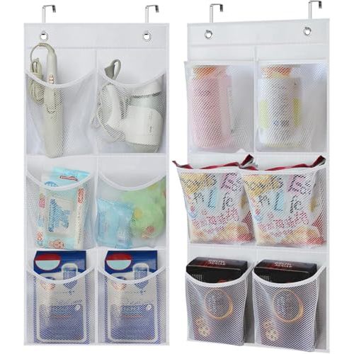 KIMBORA 2 Packs Narrow Over the Door/Wall Shoe Organizer, Small Hanging Shoe Rack for Closet with Clear Mesh Pocket for Bathroom, RV, Pantry, Camping (White)