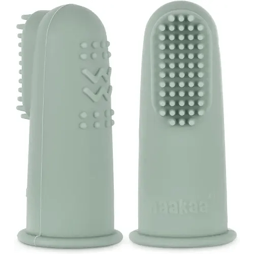 haakaa Baby Toothbrush, Soft Food Grade Silicone Baby Teether Finger Tooth Brush for Toddler, Baby First Toothbrush Infant Teething Toys Training Toothbrush, 0 Months+,2 Pack, Pea Green