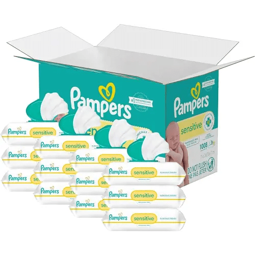 Pampers Sensitive Baby Wipes, Water Based, Hypoallergenic and Unscented, 8 Flip-Top Packs, 4 Refill Packs (1008 Wipes Total)