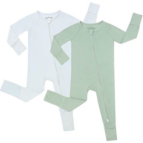 JunNeng Rayon of Bamboo Baby Sleeper with Mittens Cuffts Feet & Non-Slip Design, 2 Way Zipper Pjs Sleep'N Play Romper