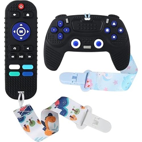 Remote Teether for Baby, 2Pcs Silicone Teething Toys for Infant Toddler 0-12 Months, Game Control Chew Gel Gifts for Newborn Kids/Boy/Girl, BPA Free Freezable Relief Molars Gums Pain