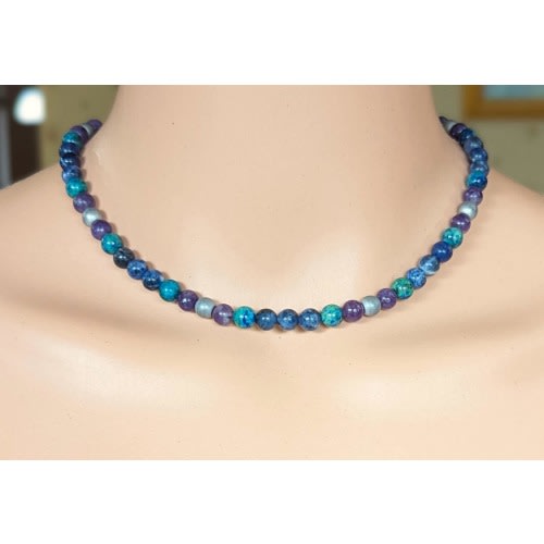 ADHD Support Choker, Crystals for Focus and ADD/ADHD, Azurite, Lepidolite, Sodalite, and Hematite Beaded Necklace for Quieting the Mind