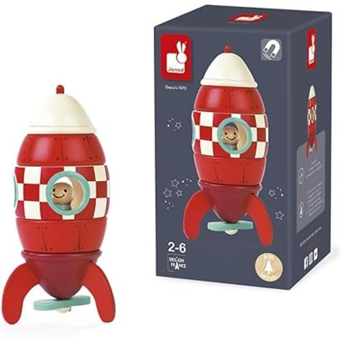 Janod Small Wood Magnetic Rocket Kit – 2 in 1 Game - Ages 2-6 - J05207