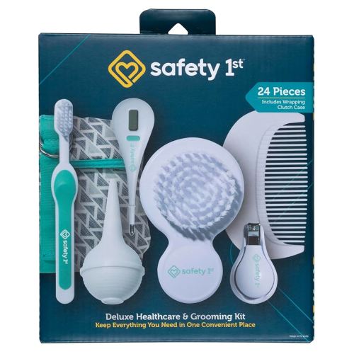 Safety 1st Deluxe Baby Healthcare and Grooming Kit, Pyramids Aqua, Newborn Baby Essentials, One Size, 24 Pieces