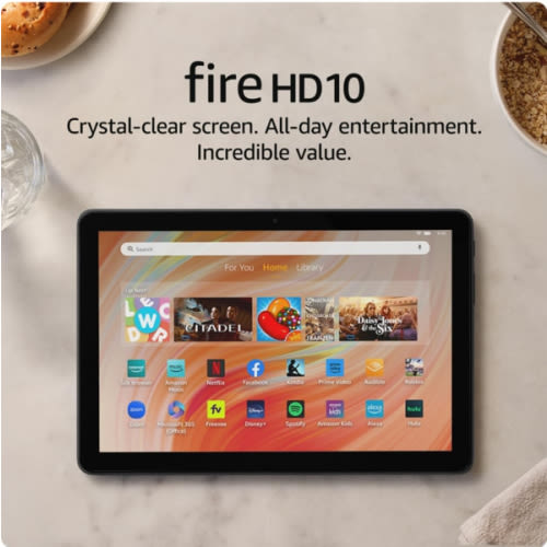 Amazon Fire HD 10 tablet (newest model) built for relaxation, 10.1" vibrant Full HD screen, octa-core processor, 3 GB RAM, 32 GB, Black