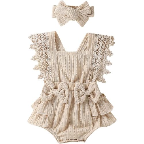 Douhoow Infant Baby Girl Plaid Romper Baby Short Sleeve Pleated Romper Bodysuit Summer Spring Outfits