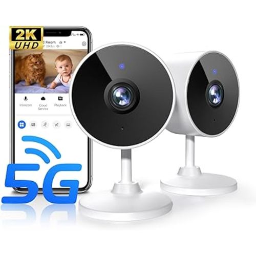[5G & 2.4G] 2K Indoor Security Cameras for Home Security, AI Voice Change for 2-Way Talk, Motion Detection, Night Vision, 24/7 SD Recording/Cloud Storage, Baby Monitor/Dog/Pet Camera with Phone App, 2