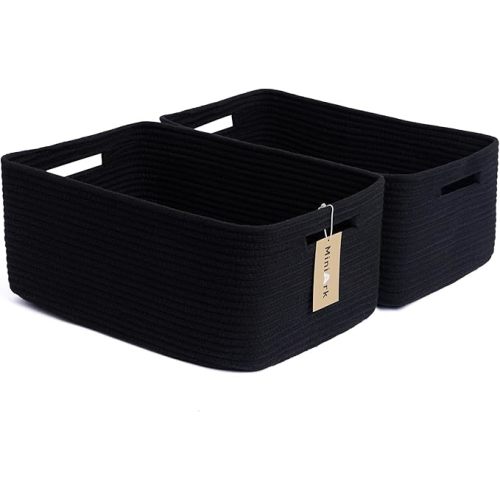 Large Storage Baskets for Shelves, Closet Organizers and Storage Bins for Clothes Blanket Towels, Baby Nursery, Toy Baskets Box, Woven Rope Baskets, 17 x 13 x 7.5”, 2 Packs Black