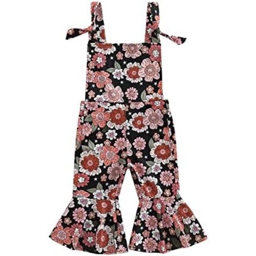 Emmababy Baby Girl Bell Bottoms Romper Toddler Floral Overalls Suspender Flare Pants Sleeveless Strap Jumpsuit Fall Clothes