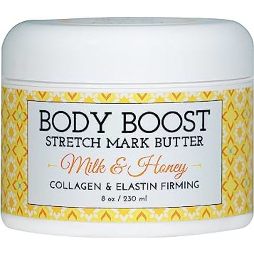 Body Boost Milk & Honey Stretch Mark Butter, 8 Fluid Ounces (Pack of 8) | Safe for Pregnancy and Nursing, Repair Stretch Marks and Scars | Paraben, Phenoxyethanol