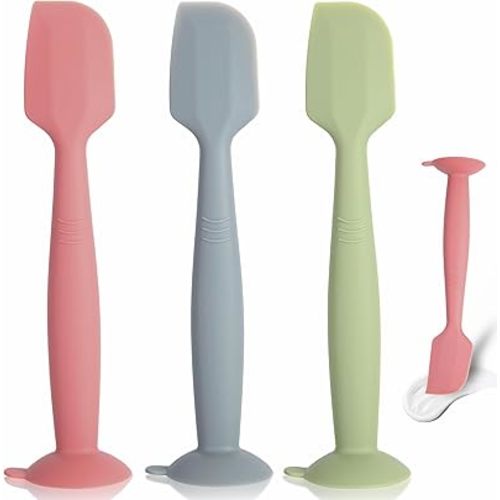 Diaper Spatula 3 Pack Baby Diaper Cream Spatula Soft Silicone Baby Butt Paste Spatula Brush Diaper Paste Spatula,Diaper Cream Applicator With Suction Base Full Size (Gray+Red+Green)
