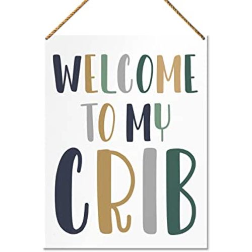 QVUXZ Wood Decorative Sign, Welcome to My Crib, Nursery Kids Son Room Playroom Decor, Size 7.87x10.23 inches, Gift for Newborn Baby Boy