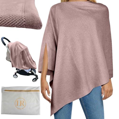 Peekaboo Nursing Cover Up for Breastfeeding - Breathable Knit - Soft Organic Cotton & Cashmere Breast Feeding Poncho for Women - Privacy Feature - Includes Mesh Laundry Bag (Mauve)