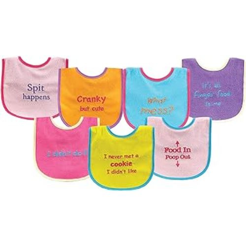 Luvable Friends Unisex Baby Cotton Terry Drooler Bibs with PEVA Back, Pink Food, One Size