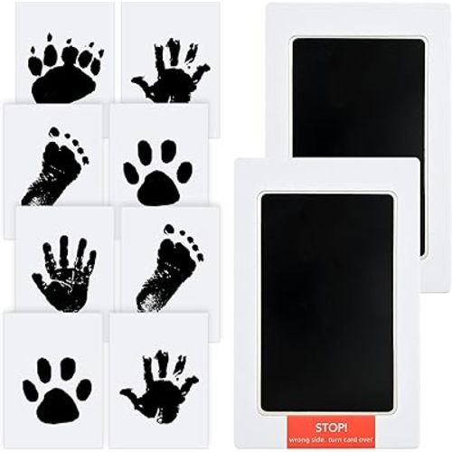 2 Packs Baby Footprint kit,Inkless Hand Print Ink Pad,Safe No Mess Printing Infant Hand Foot Stamp with 8 Imprint Cards Clean-Touch Hand and Footprint Kit for Baby Keepsake Gifts,Pet Paw Dog Kit,Black