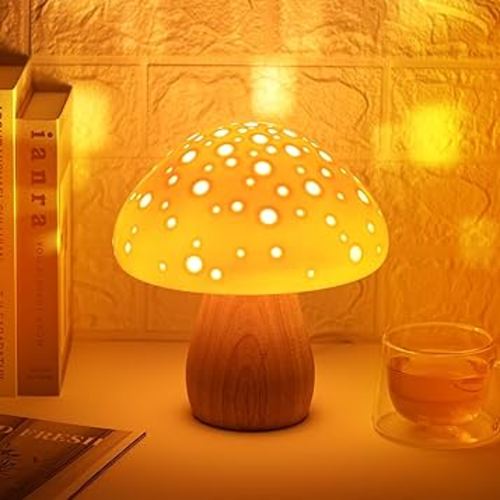KAiSnova Mushroom Lamp Small Bedside Table Lamp, Pink Ceramics Mushroom Desk Lamp Unique Nightstand Lamp Mushroom Night Lights Ambient Lighting Aesthetic Room Decor Cottagecore Gifts, Bulb Included