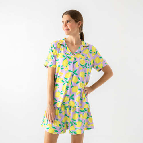Lavender Sunny Citrus Women's Short Sleeve & Shorts Pajama Set