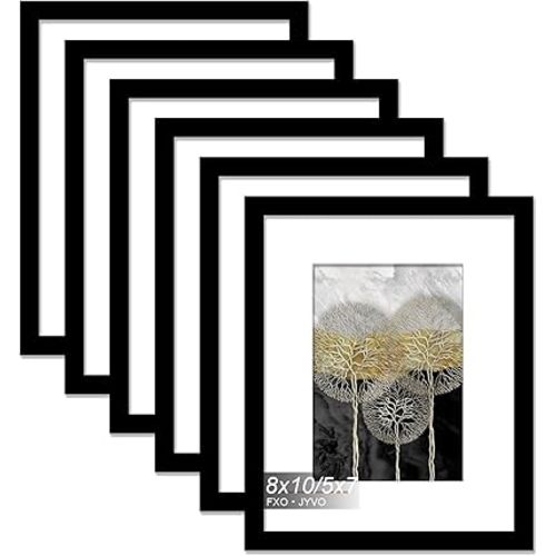 8x10 Picture Frame Set of 6, Display Photo 5x7 with Mat or 8 x 10 Without Mat, Light Weight and High Transparent 8 by 10 Frame for Wall - 6 Pack/Black/8"x10"