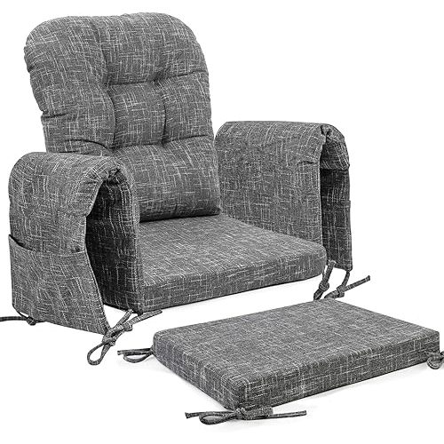 SINOSSO Glider Rocker Cushion Set (5 Pcs), Soft Blended Fabric High-Density Support Foam Seat Cushions with Ties, Fits Rocking Chair/Nursery Glider & Ottoman, Light Gray