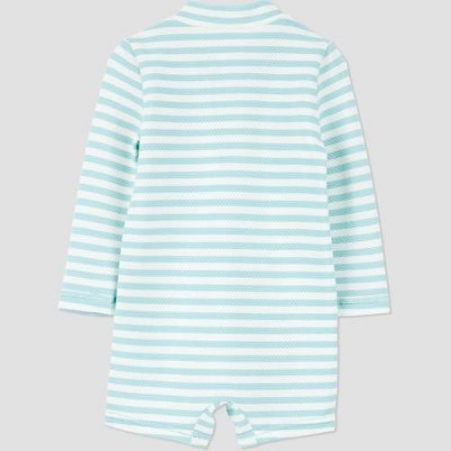 Carter's Just One You® Baby Boys' Long Sleeve One Piece Striped Unisuit - White/Green 3M: UPF 50+ Rash Guard