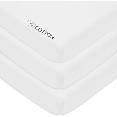 American Baby Company 3 Pack Fitted Mini Crib Sheet 24" x 38", Soft Breathable Neutral 100% Cotton Jersey Portable Sheet, White, for Boys and Girls, Fits Most Pack N Play Mattresses