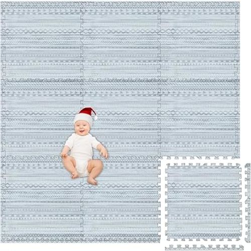 Play Platoon Non-Toxic Large Kids Play Mats for Floor, 9 Tile 72 x 72 inch - Extra-Thick Foam Tiles, 24 x 24 inch Puzzle Mat Pieces, Neutral Playmat Rug for Toddler & Childrens Playroom - Acadia Print