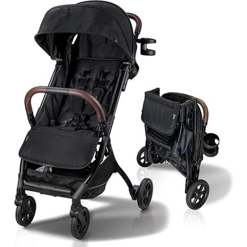 Lightweight Baby & Toddler Stroller, Ultra Compact, Airplane-Friendly Travel Stroller, One-Handed Fold, Near Flat Recline, X-L Canopy & Parent Cup Holder -LinQ (v2 Midnight Black)