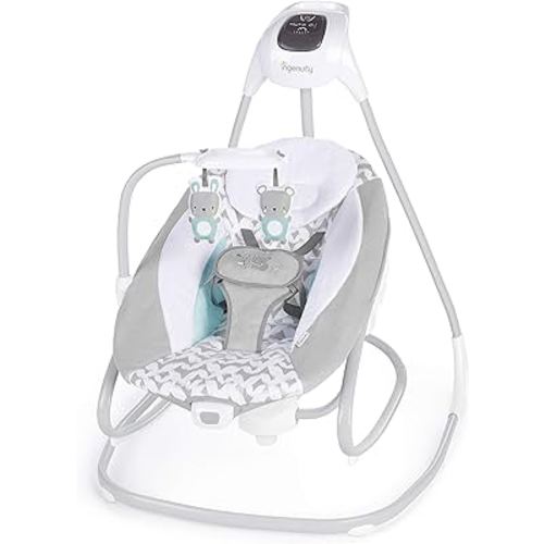 Ingenuity 2-in-1 SimpleComfort Lightweight Compact 6-Speed Multi-Direction Baby Swing & Rocker, Vibrations & Nature Sounds, 0-9 Months 6-20 lbs (Raylan)