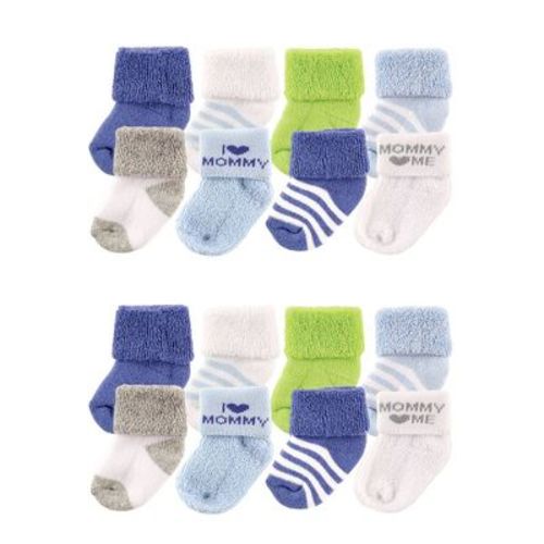 Luvable Friends Baby Cotton Rich Terry Socks 16-pack, Blue Mommy, 6-12 Months