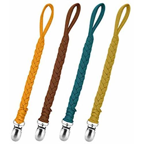 Kapihouse Pacifier Clips for Boys and Girls, Baby Holder Leash, Teething Toy or Soothie by Hand-Made Braided(4 Pack, Color G)