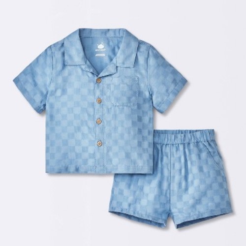 Baby Boys' Checkered Top & Bottom Set - Cloud Island™ Blue 12M