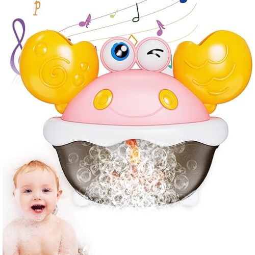 Crab Bath Bubble Maker, Rechargeable Automatic Bath Bubble Machine with 12 Songs, Crab Bath Toys for Baby Toddlers Kids Boys Girls(Pink)