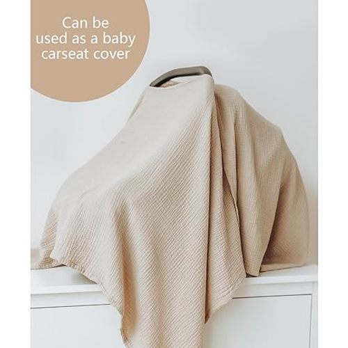 Konssy Muslin Nursing Cover for Breastfeeding, 360° Full Privacy Breathable 100% Cotton Breastfeeding Cover, Multi-use Carseat Canopy - Summer Wheat