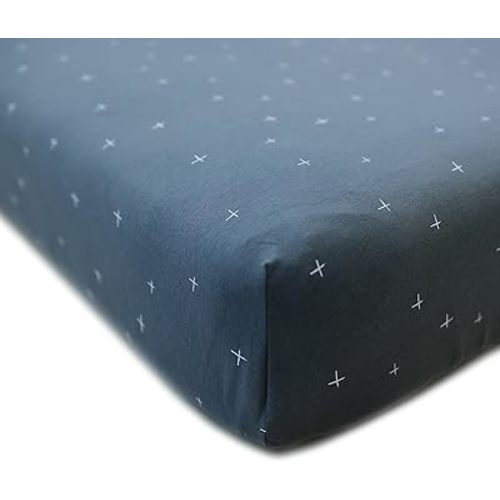Fitted Crib Sheet, 100% Organic Cotton Baby Crib Sheets for Boys and Girls. Fits Standard Crib and Toddler Mattresses, Soft and Breathable in Slate Twinkle