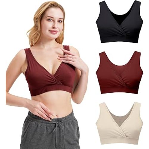 netdraw Women's Bamboo Viscose Nursing Sleep Bra, Ultra Soft Crossover Wire-Free Lounge Maternity Bralette