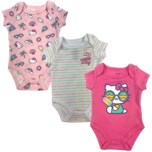Hello Kitty Infant Girls' 3-Piece Short Sleeve Bodysuit Set, Red, Newborn