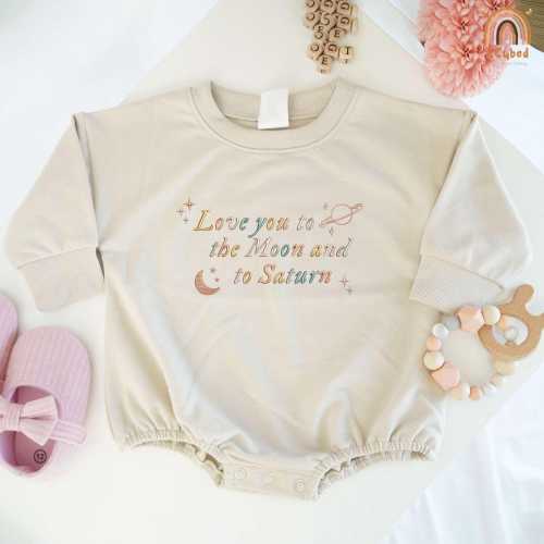 Embroidered Love You To The Moon And To Saturn Baby Romper, Retro Moon & Saturn Toddler Crewneck, Swift Gift For Baby, Swift One Piece