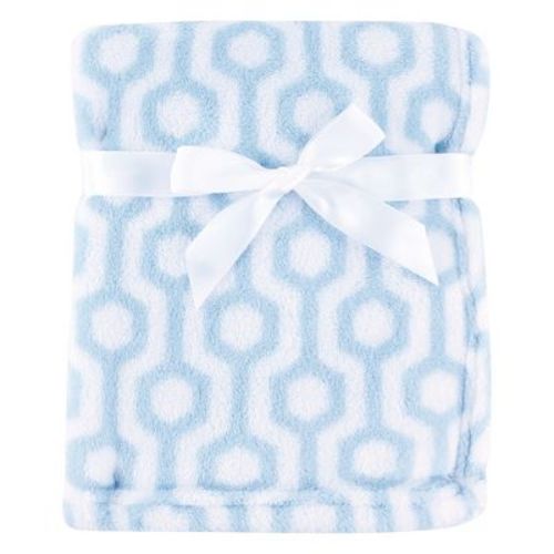 Luvable Friends Baby Boy Coral Fleece Blanket, Blue Hexagon, One Size