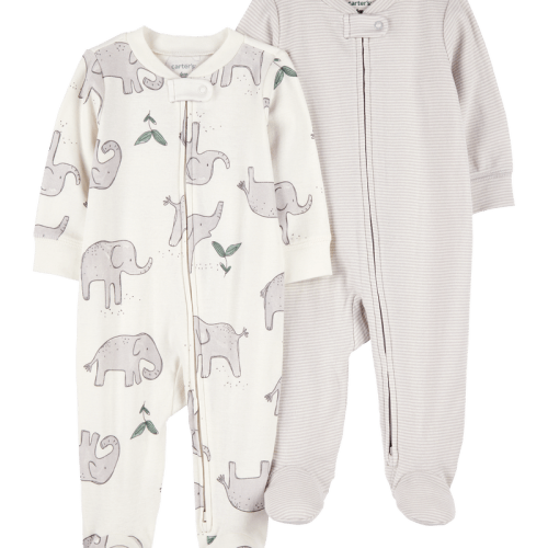 Multi Baby 2-Pack Striped Elephant 2-Way Zip Cotton Sleeper | Carter’s Oshkosh Canada