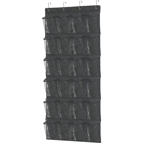 Simple Houseware 24 Pockets Large Clear Pockets Over The Door Hanging Shoe Organizer, Dark Gray (56" x 22.5")