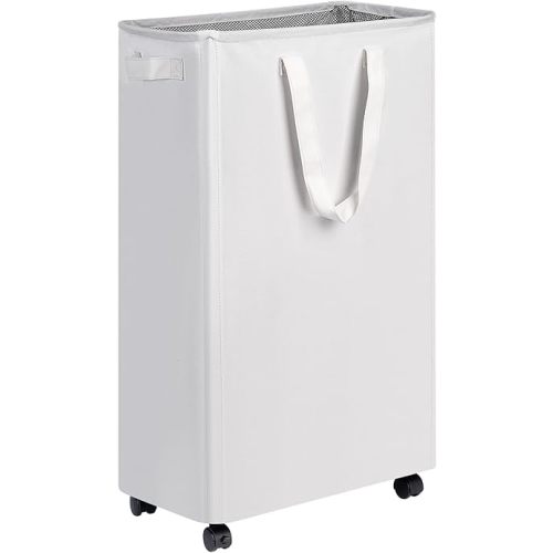 Slim Laundry Hamper with Wheels, Rolling Laundry Basket for Clothes, Small Laundry Basket for Bedroom, Dorm and Laundry Room, 75L (19.8 Gallons) White