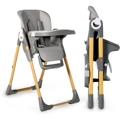AILEEKISS Foldable High Chair for Baby, Toddler Eating Chair with Detachable Double Trays, Grey