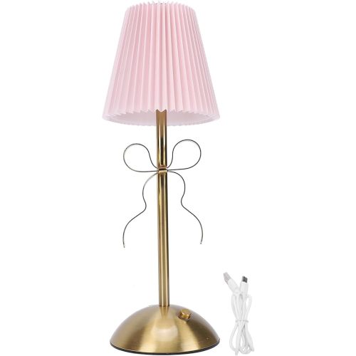 Garosa Bow Table Lamp, LED Desk Lamp with Cute Bow Shade, Built in 1800mAh Battery, for Bedroom Living Room Guesthouse (Pink)