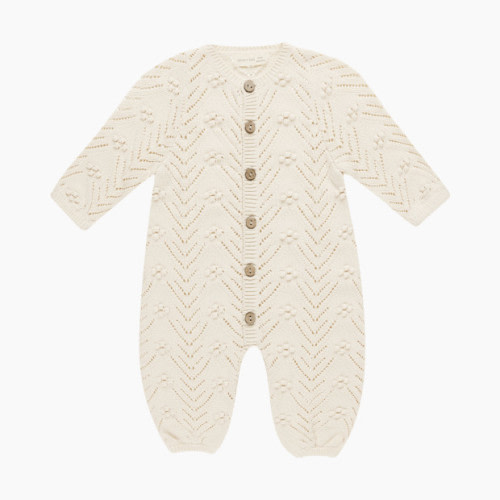 Quincy Mae Long Sleeve Bobble Romper - Natural, 6-12 M