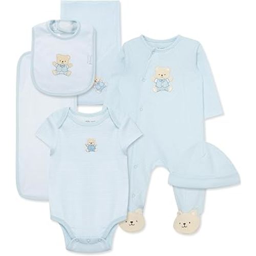 Little Me Baby Layette Gift Set - Footie and Cap, Onesie, 3-Piece Bib And Burp Set, Swaddling Blanket, Baby Shower Gifts