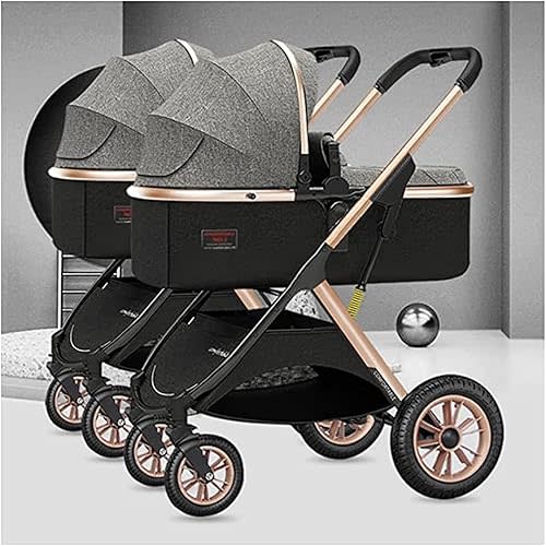 Twin Baby Pram Stroller,Double Infant Stroller,Toddler Stroller for Twins Side by Side,Foldable Double Seat Tandem Stroller High Landscape Reversible Easy Foldable Pushchair (Color : Gray)
